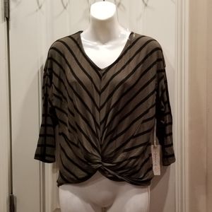 Iris Green Black Striped Top Sz Medium